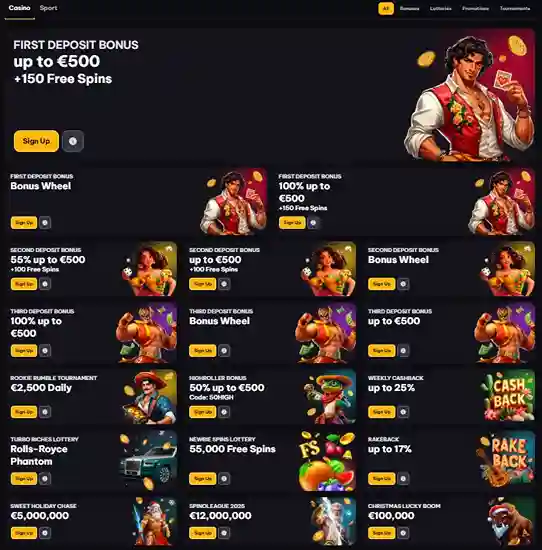Spin Macho bonuses catalog